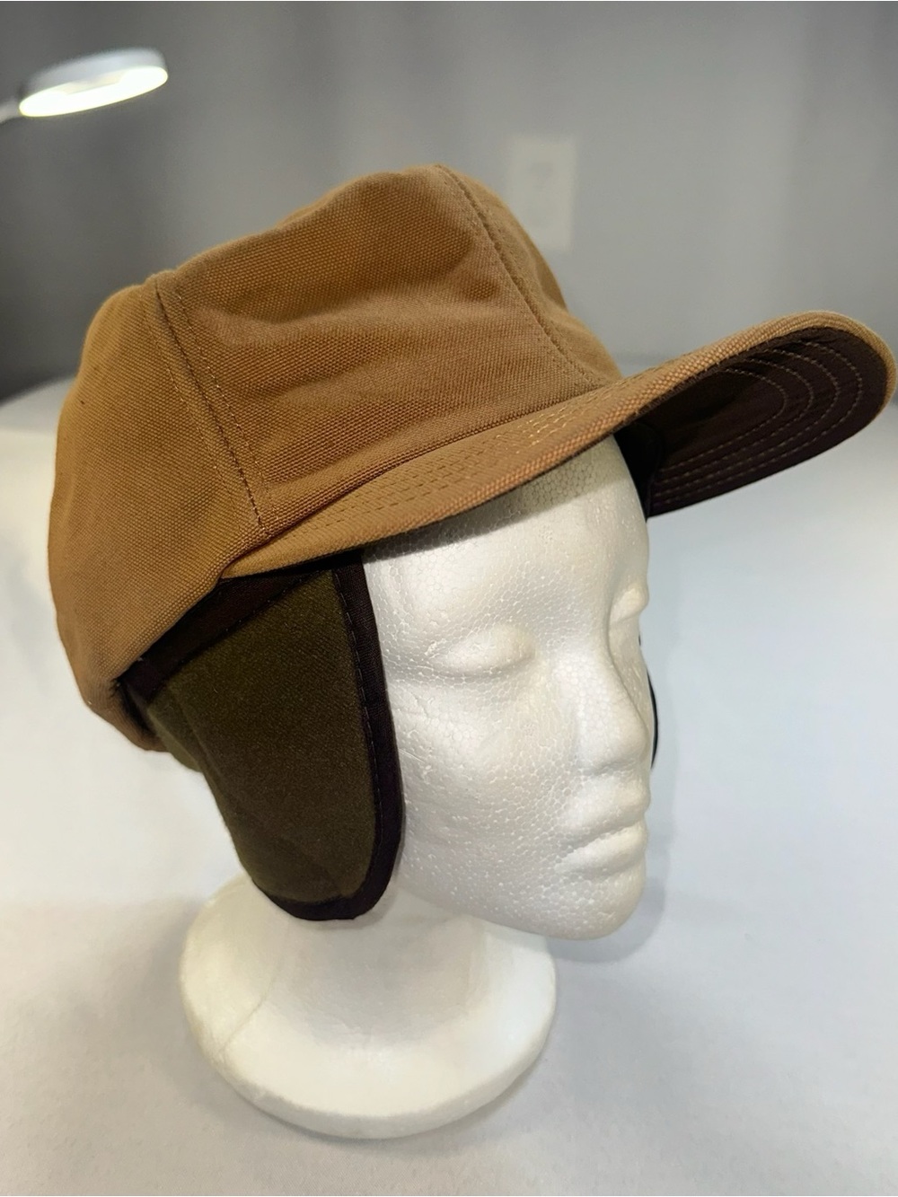 Vintage Workwear Men's Tan Duck Canvas Quilted Trapper Hunting Hat w/Ear Flaps